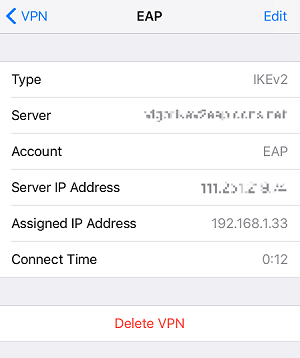 a screenshot of iOS VPN Status